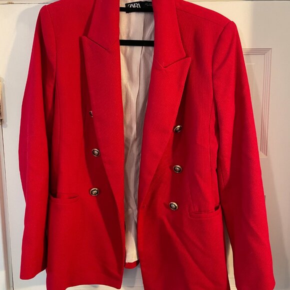 Zara Red Blazer, fully-lined with gold buttons - Picture 4 of 4